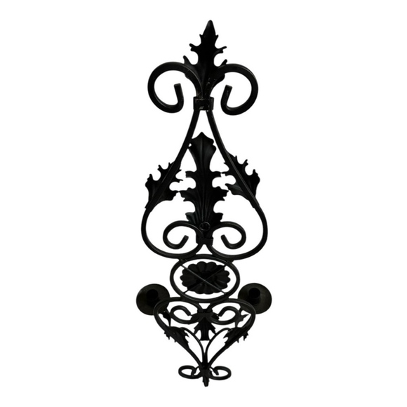 Elegant Black Metal Wall Sconce Scroll Pillar Candles Holder Wall Hanging Decor - Picture 4 of 5
